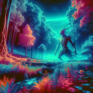 Mystical Creature in Vibrant Forest: Fantasy-Inspired Scene