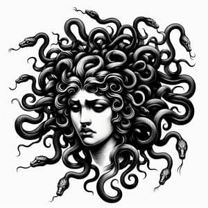 Sad Medusa Tattoo Design - Intricate Black & White Art