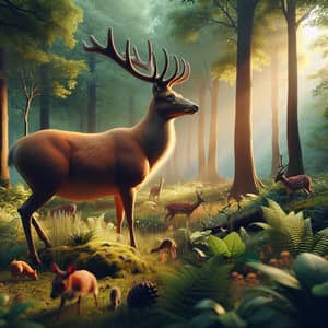 Majestic Blonde Deer Grazing in Serene Forest | Wildlife Beauty