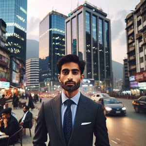 Diverse Urban Life: South Asian Man Amidst Cityscape