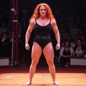Circus Strongwoman with Wavy Orange Hair