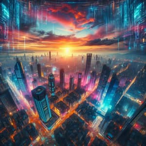 Futuristic City Panorama at Sunset | Cyberpunk Urban Dystopia