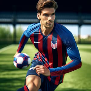 Professional Football Player Dribbling Soccer Ball | Website Name