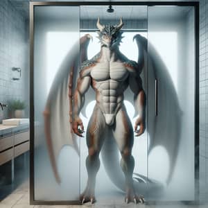 Male Dragon Demi-Human in Shower - Powerful Physique Exposed