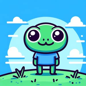 Green Anthropomorphic Frog Illustration in Blue T-Shirt