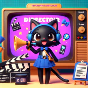 Cartoon Black Cat-Girl Director: Vibrant Scene