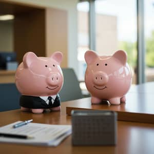 Cheerful Piggy Bank Meeting – Savings Smiles