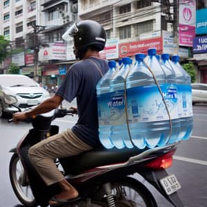 Experienced South Asian Man Delivering Mineral Water on Motorcycle