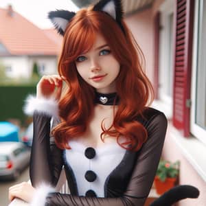 16 Year Old Girl in Cat Costume with Red Hair and Blue Eyes