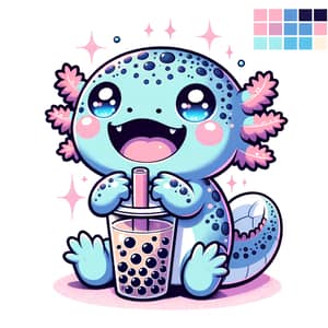 Enchanting Axolotl Character Drinking Bubble Tea | Kawaii Style Art