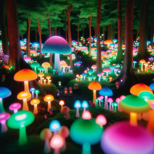 Enchanting Neon Forest with Glowing Mushrooms