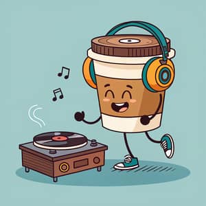 Happy Coffee Cup DJ Mascot for Your Cafe