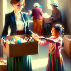 Impressionistic Scene of Generosity: Mother and Daughter