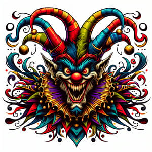 Mischievous Clown Demon with Chaotic Aura and Dramatic Colors