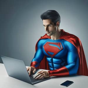 Male Superhero Working on Modern Laptop | Strength & Integrity