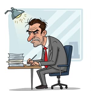 Cartoon of a Grumpy Office Worker