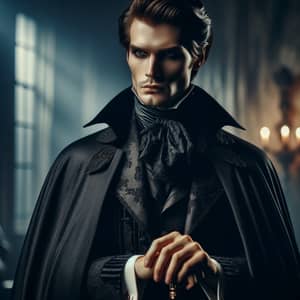 Gothic Fiction Character in Victorian Attire | Castle Interior Scene