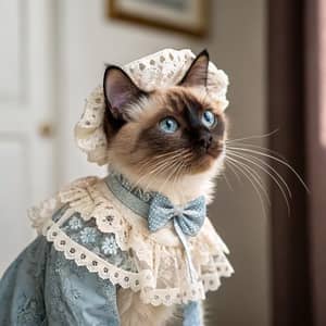 Siamese Cat in Elegant Victorian Outfit