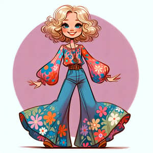 Animated Hippy Girl with Blond Curly Hair