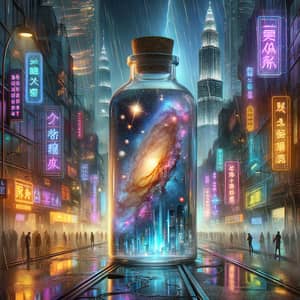 Glass-Bottled Universe: Cyberpunk Luminary Cosmos