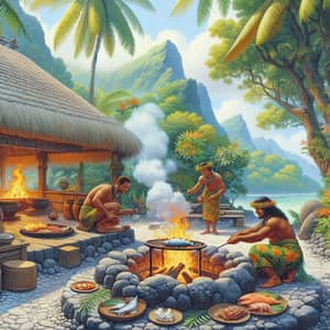 Traditional Polynesian Style Open-Air Kitchen | Feast Preparation