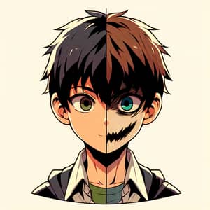 Anime Boy Face - Scary and Normal Half in Vector Style