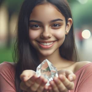 14-Year-Old Colombian Girl Smiling with Crystal | Youth & Innocence