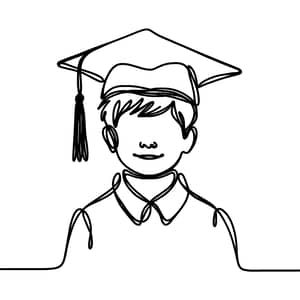 Young Boy in Graduate Hat - Continuous Line Sketch Art