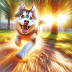 Playful Husky Running Joyfully in Sunlit Park