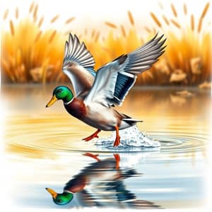 Vibrant Watercolor Mallard Duck Taking Flight