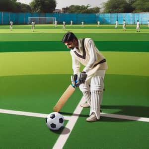 Unique Scene: Cricketer Playing Cricket in Football Ground