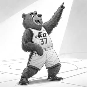 Utah Jazz Bear Mascot - Black and White Image