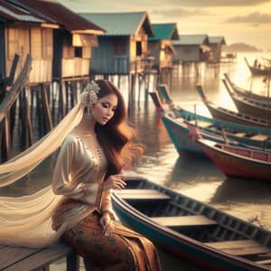 Beautiful Malay Girl in Traditional Attire at Fisherman Village