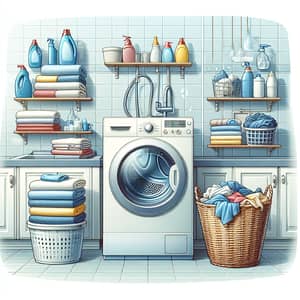 Modern Laundry Room Scene with Dryer and Towels