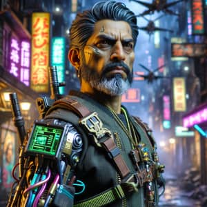 Cyberpunk Scene: South Asian Man in Neon-lit City