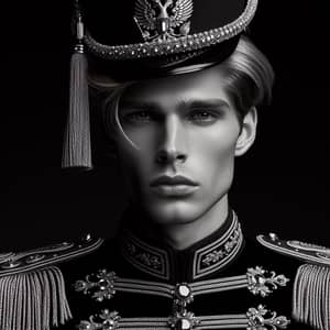 Captivating Blonde Individual in Elaborate Military Uniform