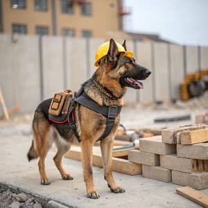 German Shepherd in Construction Gear - Fun Dog Photo