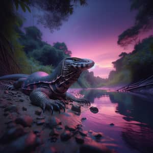 Tranquil Varan by the River at Twilight