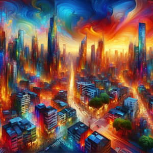 Vibrant Cityscape at Sunset | Abstract Skyscrapers & Diversity