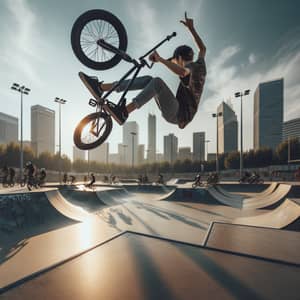 BMX Bike Stunts in Skate Park