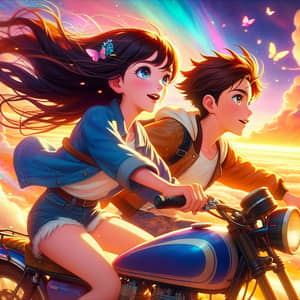 Brunette Girl and Boy on Disney Motorcycle Adventure