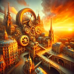 Surreal Clockwork City at Sunset | Steampunk Surrealism