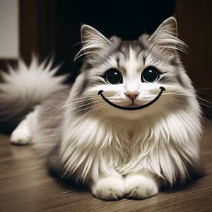 Adorable Fluffy Cat with Heartwarming Smile | Green Eyes