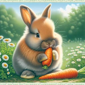 Cute Fluffy Rabbit Eating a Carrot