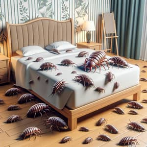 Lice in Bed: Comical Illustration on Large, Unoccupied Bed