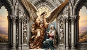 Classic Gothic Style Annunciation Scene Depicting Archangel Gabriel and Virgin Mary