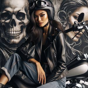 Attractive Woman on Harley Davidson Motorcycle | Edgy Skull Motifs