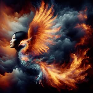 Asian Woman Transforms into Majestic Phoenix - Rebirth & Resilience