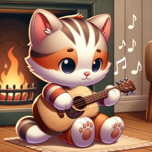 Cute Feline Strumming Acoustic Guitar | Cozy Room Setting