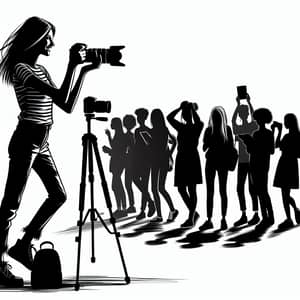 Caucasian Female Photographer with Diverse Group of Students